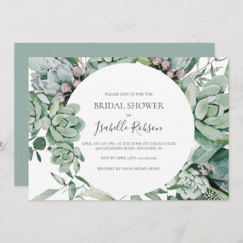 succulent greenery | sage horizontal bridal shower invitation