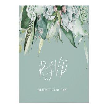 Succulent Greenery | Sage Wedding Rsvp Postcard Front View