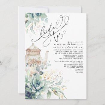 succulents gold greenery bridal shower tea party invitation