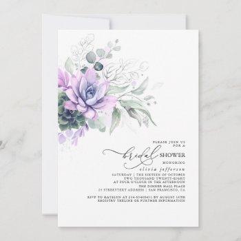 succulents greenery silver boho bridal shower invitation