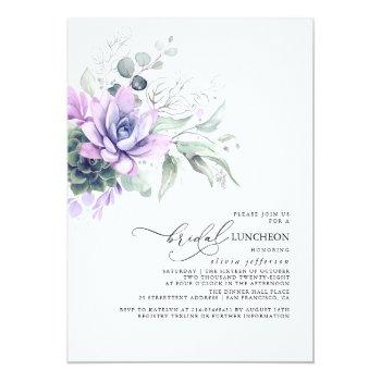 Succulents Greenery Silver Leaves Bridal Luncheon Invitation Front View