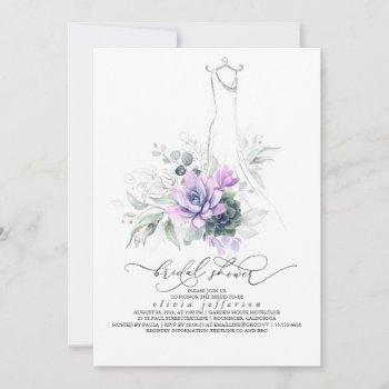 succulents greenery wedding dress bridal shower invitation