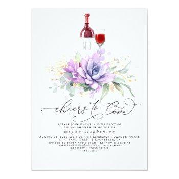 Succulents Greenery Wine Tasting Bridal Shower Inv Invitation Front View