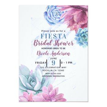 Succulents Modern Chic Marble Bridal Shower Fiesta Invitation Front View