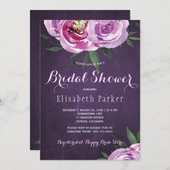 summer mauve peonies purple plum bridal shower invitation