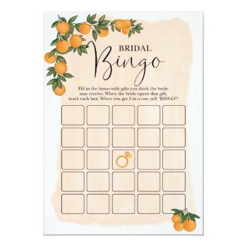 Summer Orange Citrus Bingo Bridal Shower Game Card Front View