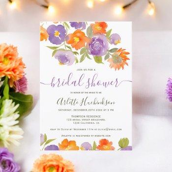 summer purple orange floral boho bridal shower  invitation