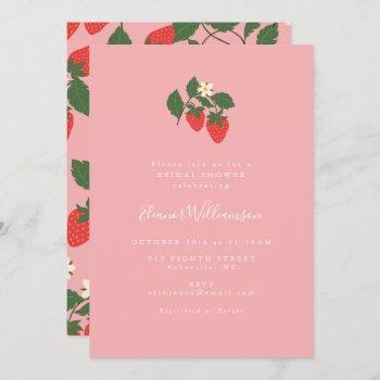 summer vintage pink strawberry boho bridal shower invitation