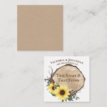 sunflower and log slice bridal shower registry enclosure card