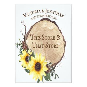 Sunflower And Log Slice Bridal Shower Registry Enclosure Card Front View