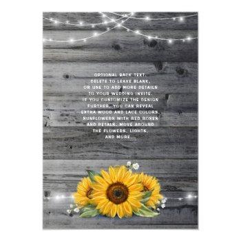 Sunflower Blue Lace Rustic Wood Wedding Invitation Front View