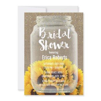 sunflower bridal shower rustic burlap & mason jar invitation