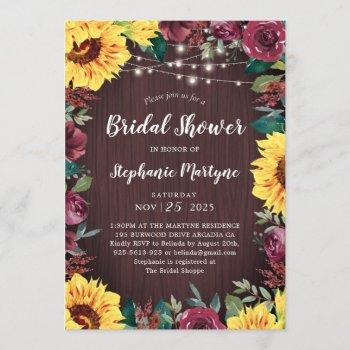 sunflower burgundy floral border bridal shower invitation