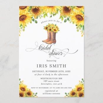 sunflower cowboy boots country bridal shower invitation