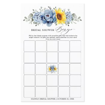 sunflower dusty blue slate bridal shower bingo 