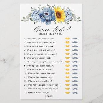 sunflower dusty blue slate bridal shower game