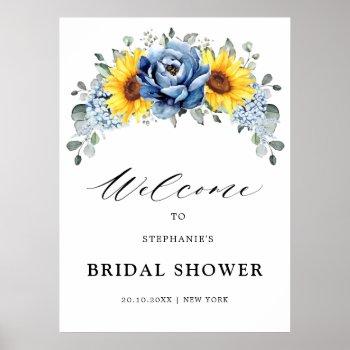 sunflower dusty blue slate bridal shower welcome   poster