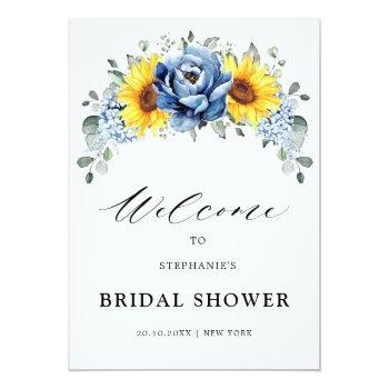 Sunflower Dusty Blue Slate Bridal Shower Welcome   Poster Front View