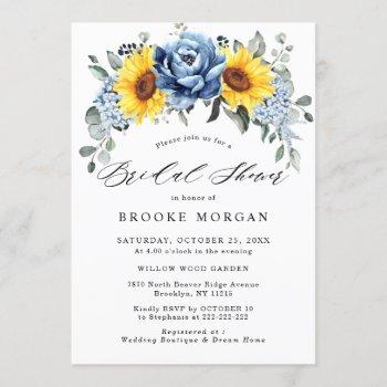 sunflower dusty blue slate peony bridal shower invitation