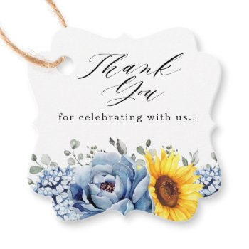 sunflower dusty blue slate peony floral wedding favor tags