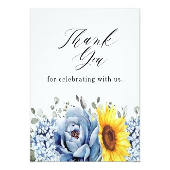 Sunflower Dusty Blue Slate Peony Floral Wedding Favor Tags Front View