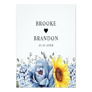 Sunflower Dusty Blue Slate Peony Floral Wedding Favor Tags Front View