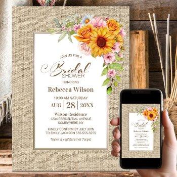 sunflower floral burlap bridal shower invitation
