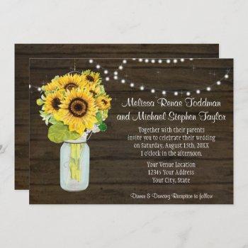 sunflower floral rustic country mason jar lights invitation