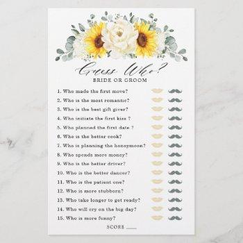 sunflower ivory peony bridal shower game guess who