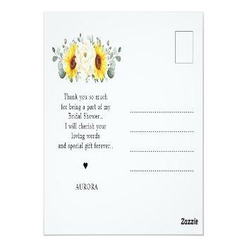 Sunflower Ivory Peony Bridal Shower Thank You Postcard Front View