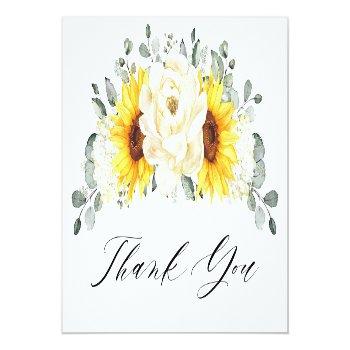 Sunflower Ivory Peony  Eucalyptus Bridal Shower    Thank You Card Front View