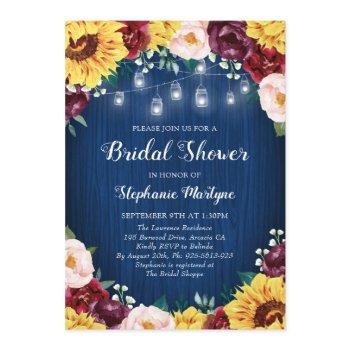 sunflower navy bridal shower mason jars floral invitation