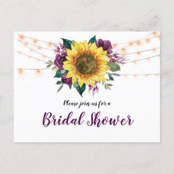 sunflower plum floral lights bridal shower invite
