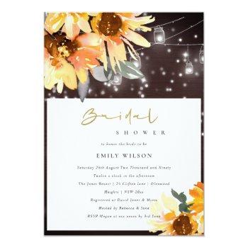 Sunflower Starry Mason Jar Bridal Shower Invite Front View