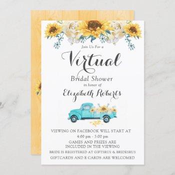 sunflower teal vintage truck virtual bridal shower invitation