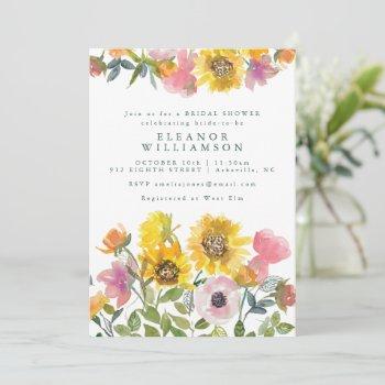 sunflower yellow watercolor floral bridal shower invitation
