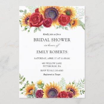 sunflowers and roses bridal shower invitation