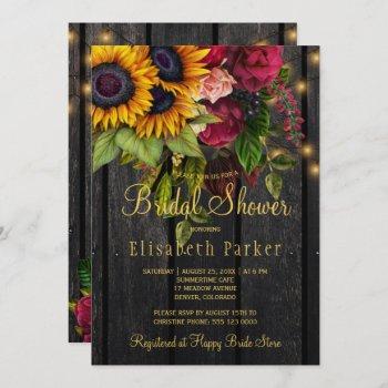 sunflowers and roses rustic wood bridal shower invitation