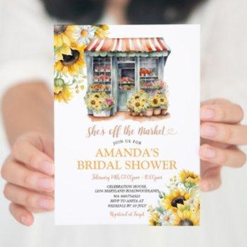 sunflowers she's off the market bridal shower invitation