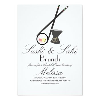 Sushi Roll Chopsticks Saki Bridal Shower  Invitation Front View
