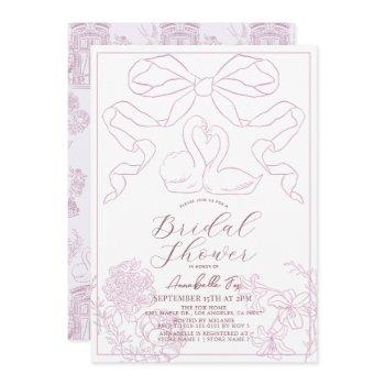 swan pink toile de jouy bridal shower invitation