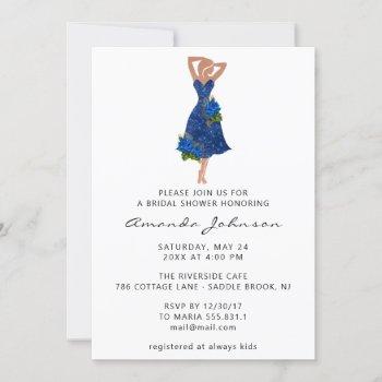 sweet 16th bridal shower blue dress white invitation