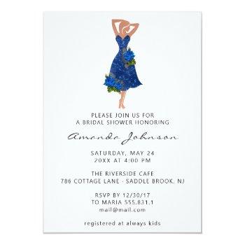 Sweet 16th Bridal Shower Blue Dress White Invitation Front View