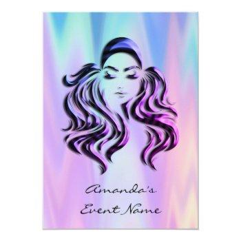 Sweet 16th Bridal Shower Holograph Girl Purple Invitation Front View