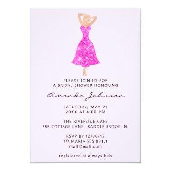 Sweet 16th Bridal Shower Pink Dress Spark Invitation Front View