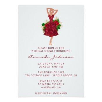 Sweet 16th Bridal Shower Red Dress Floral  Invitation Front View