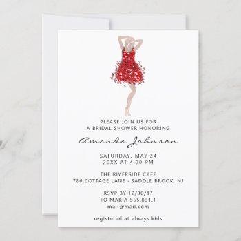 sweet 16th bridal shower red dress white invitation