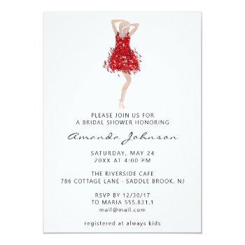 Sweet 16th Bridal Shower Red Dress White Invitation Front View