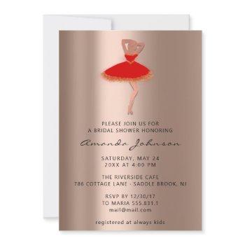 sweet 16th bridal shower rose gold red dress invitation