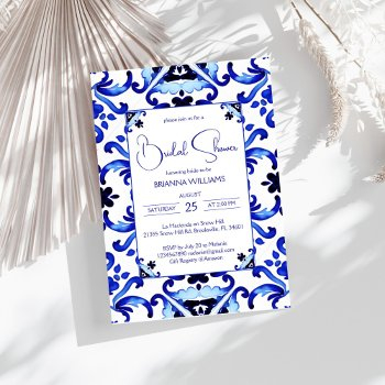talavera azulejo blue tiles mexican bridal shower invitation